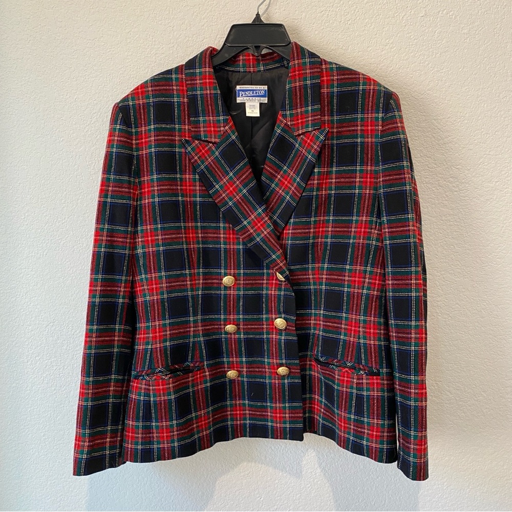 Pendleton Women’s 1970’s Vintage Christmas Plaid 100% Wool Blazer Size 16